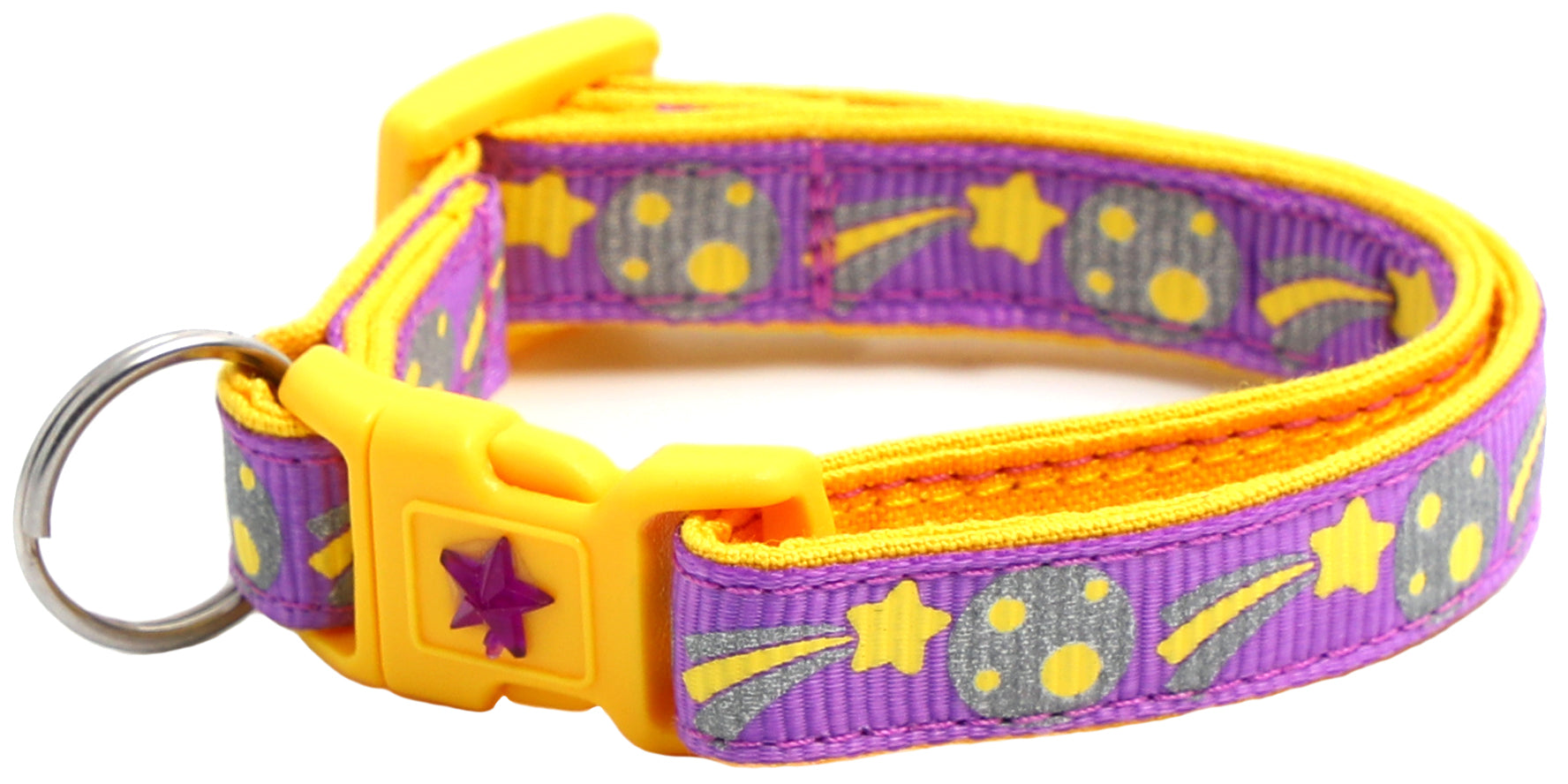 Shooting Stars Reflective Cat Collar showcasing reflective elements and reinforced cotton material, designed for safety and style.